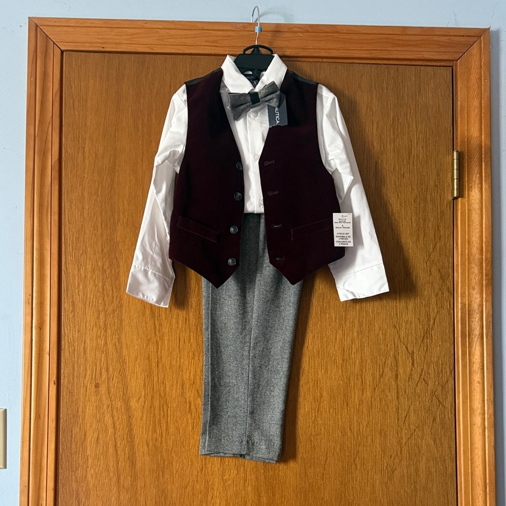 New Boys Nautical Burgundy Vest and Gray Pants Set